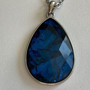 Deep Blue Resin Jewel Pendant. Elsa and Winter snow queen vibes. Vintage.